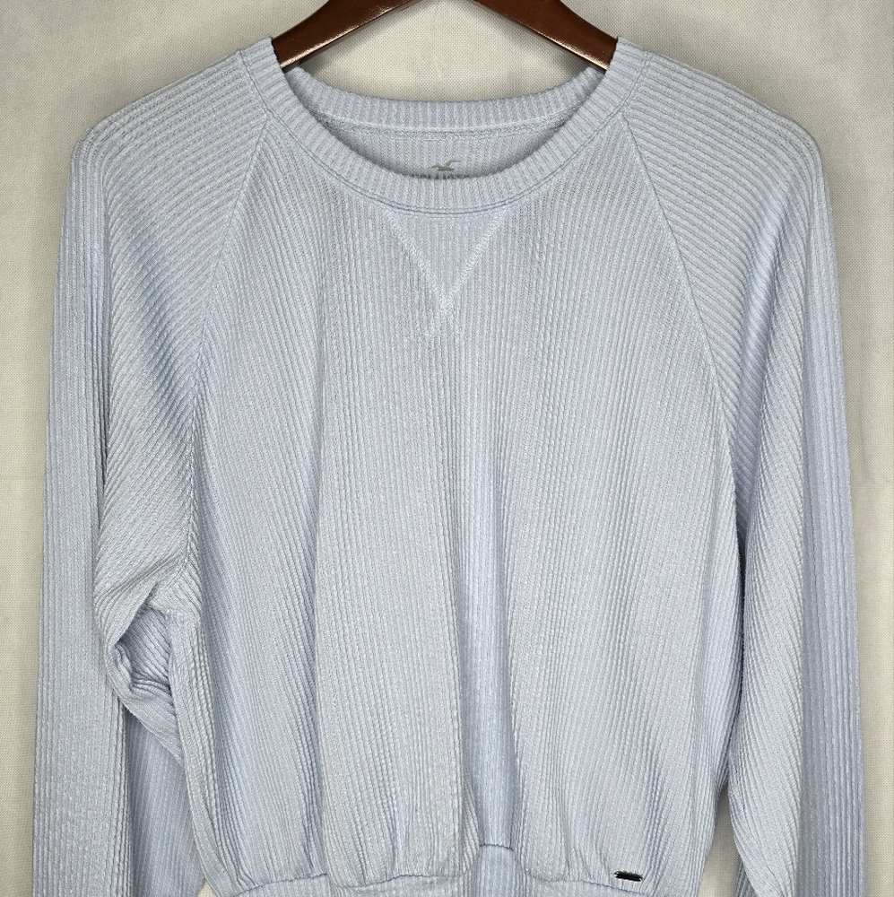 Hollister Boyfriend T-shirt Ribbed Light Blue Long Sleeve Relaxed Fit M